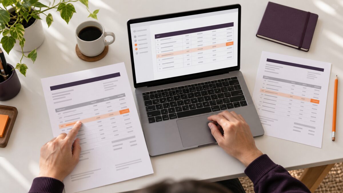 Quotation documents beside a laptop table illustrating a review of AI-extracted business data
